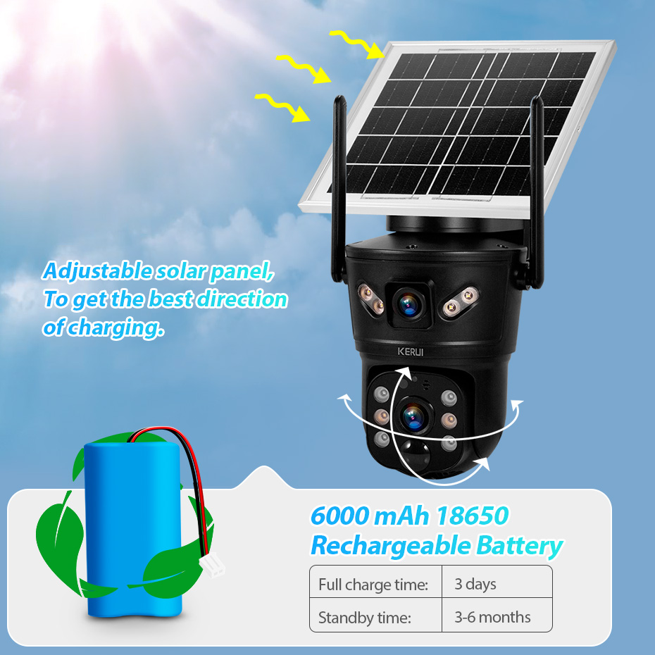 Home Security Adt - KERUI 6MP 4G SIM WiFi Solar
