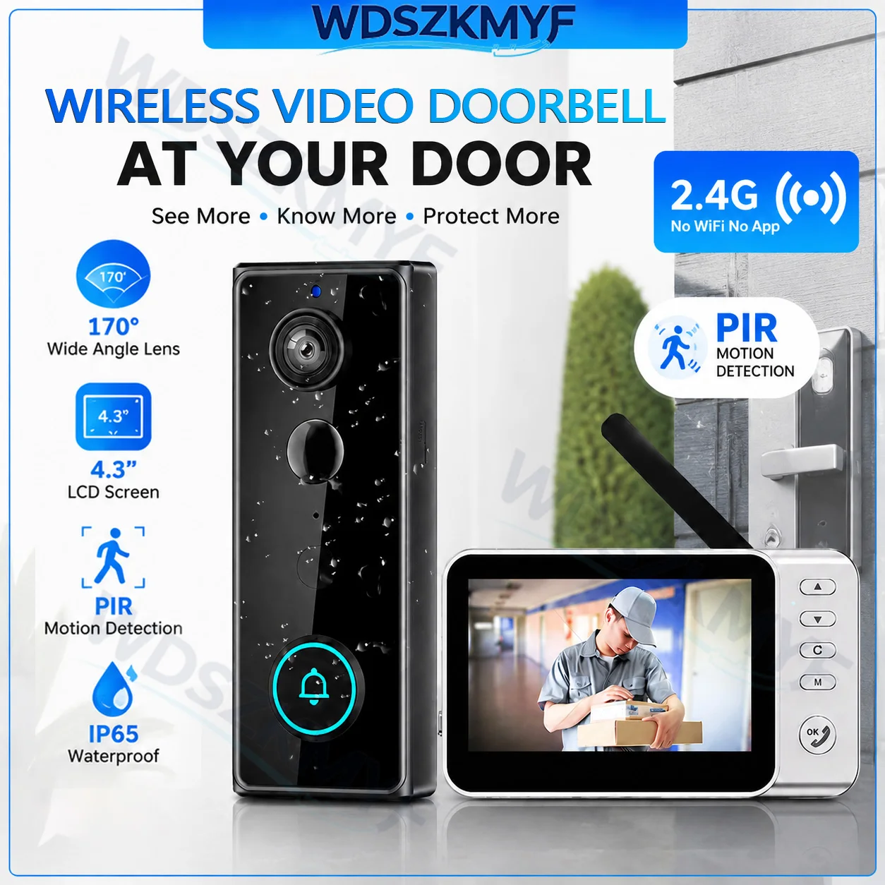 Home Security Bell - New Waterproof Wireless Doorbell Camera 4.3in