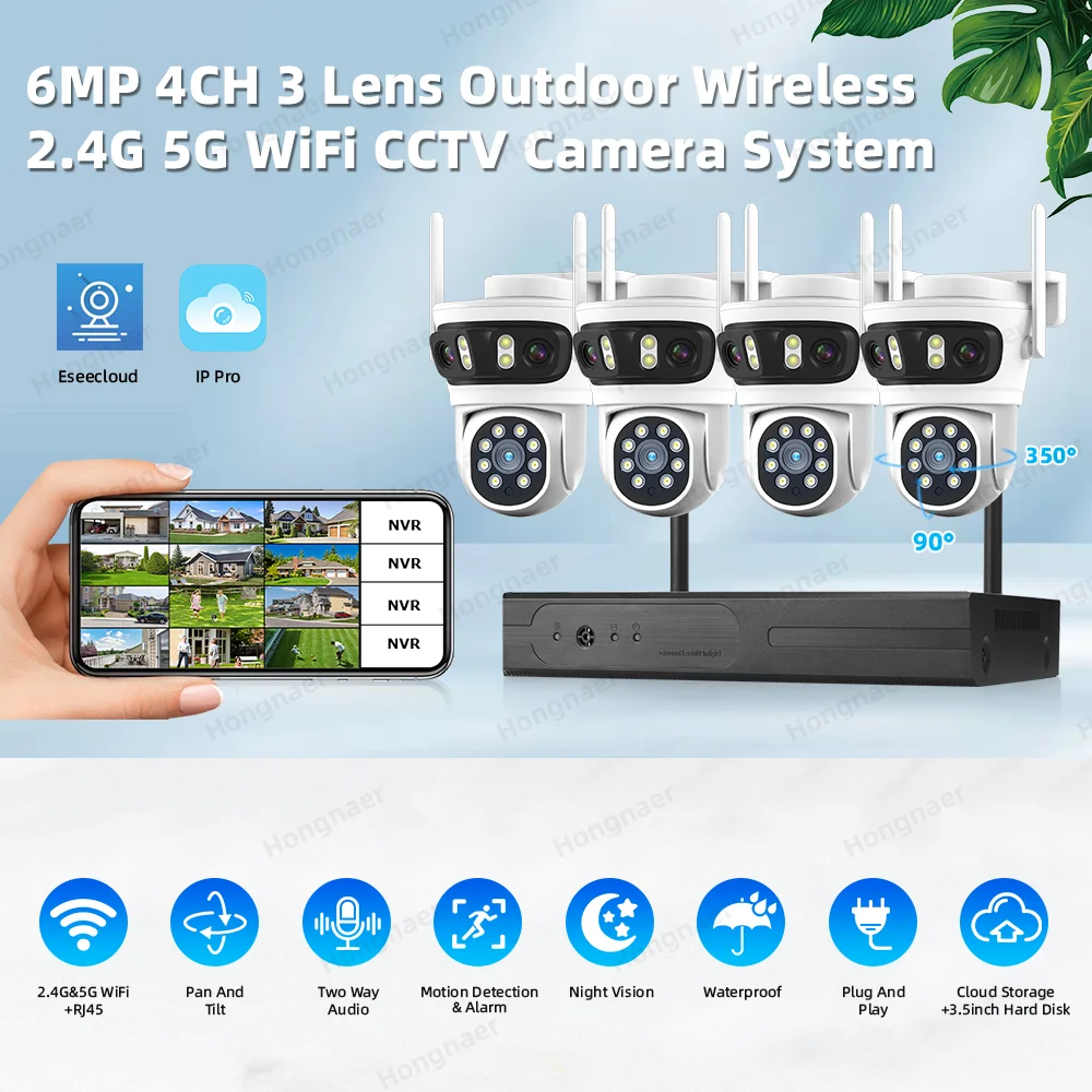 2026 Hongnaer 6MP 4CH 3 Lens 2 - Home Security With Camera ulasan dan harga