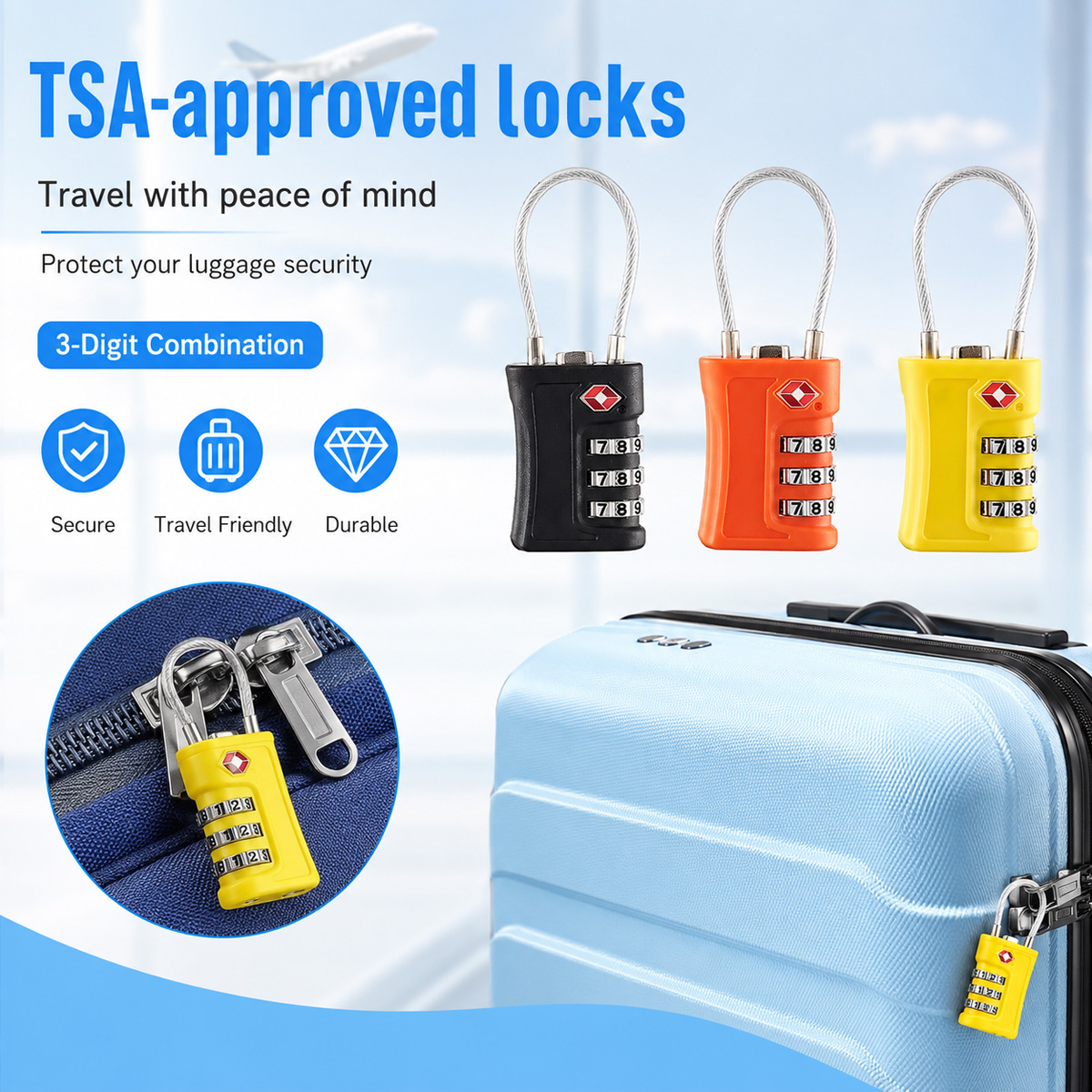 TSA Approved Luggage Lock 3 Di - Home Security Adt ulasan dan harga