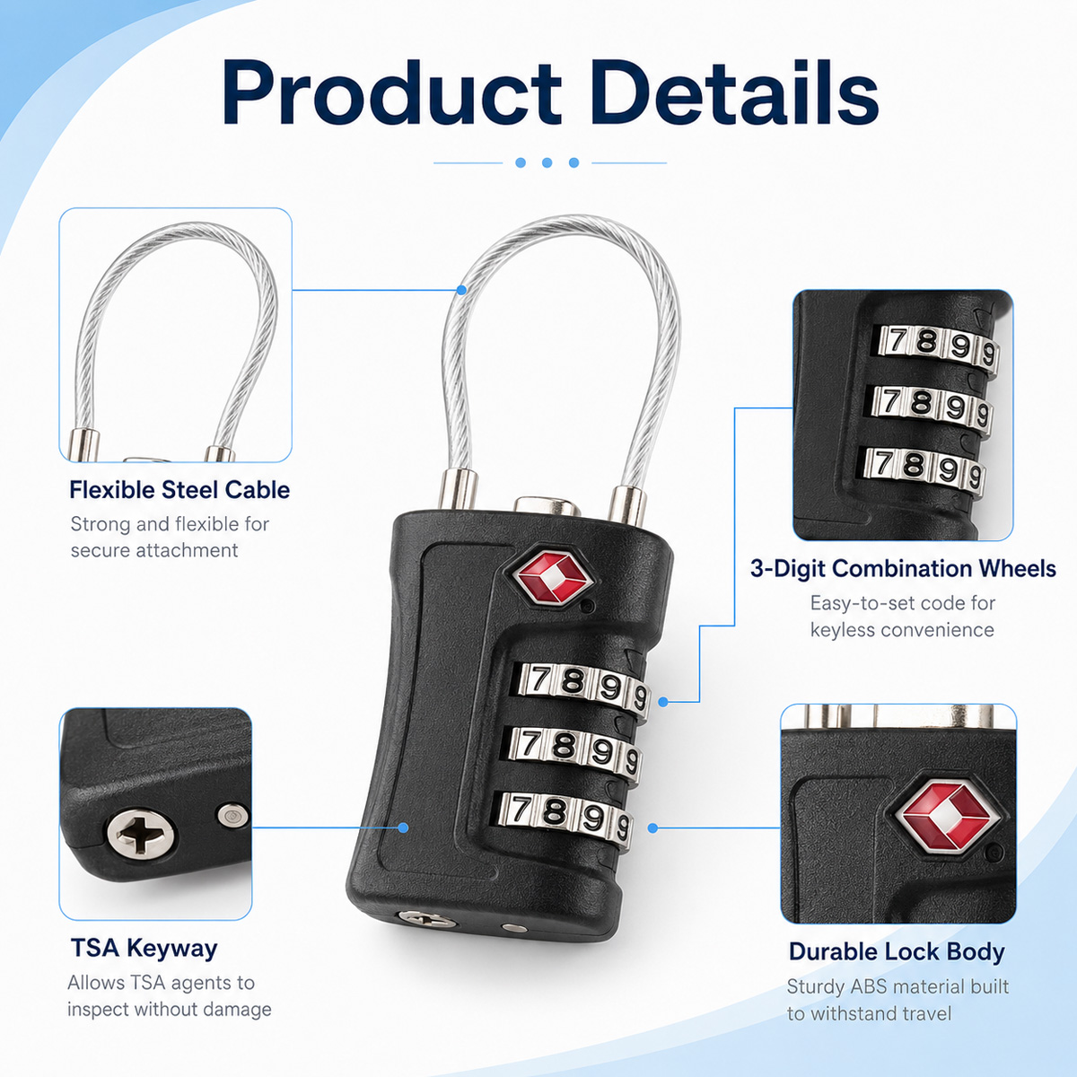 TSA Approved Luggage Lock 3 Di - Home Security Adt ulasan dan harga