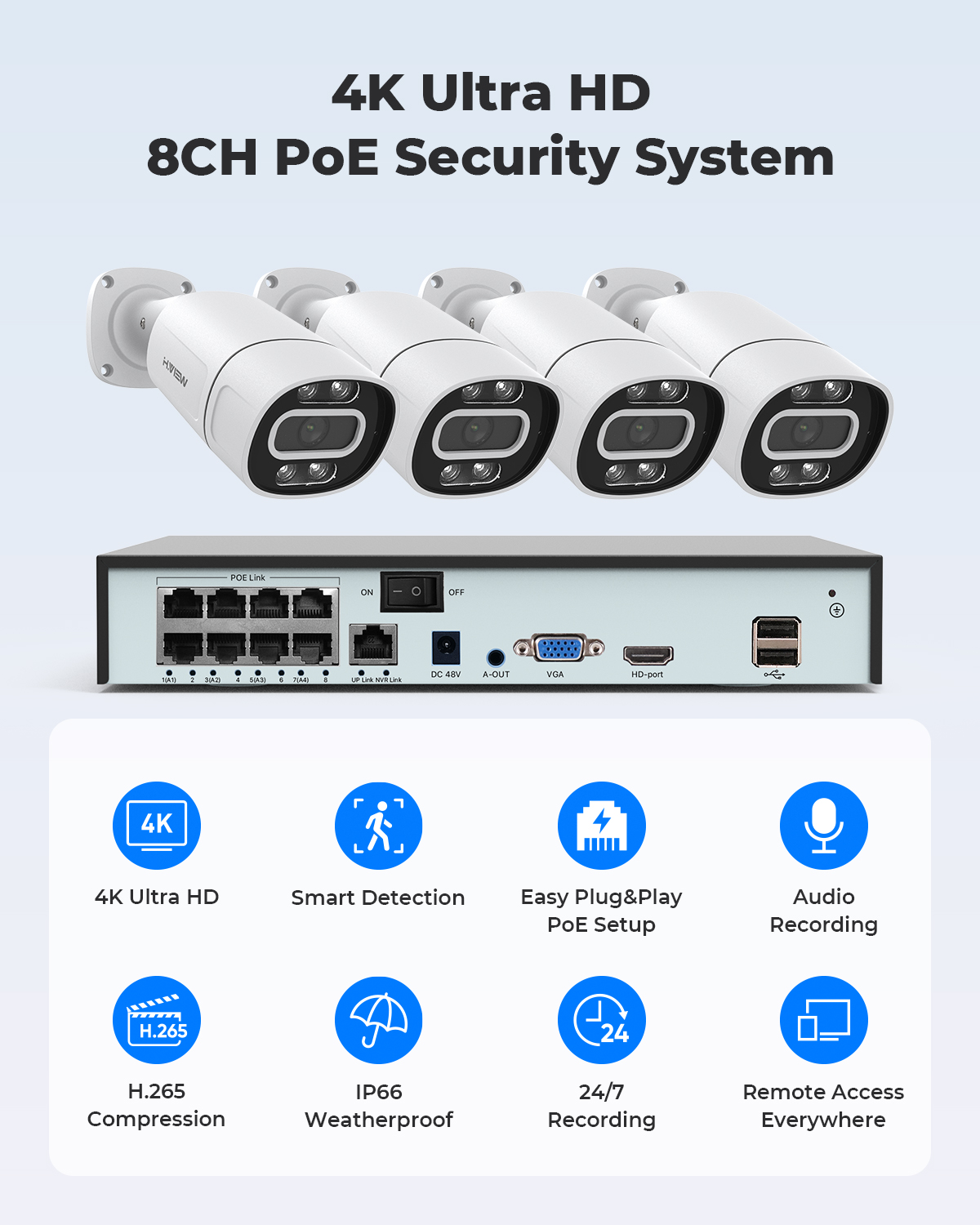 H.View 4K 5Mp 8Mp Poe CCTV Sec - Home Security Adt ulasan dan harga